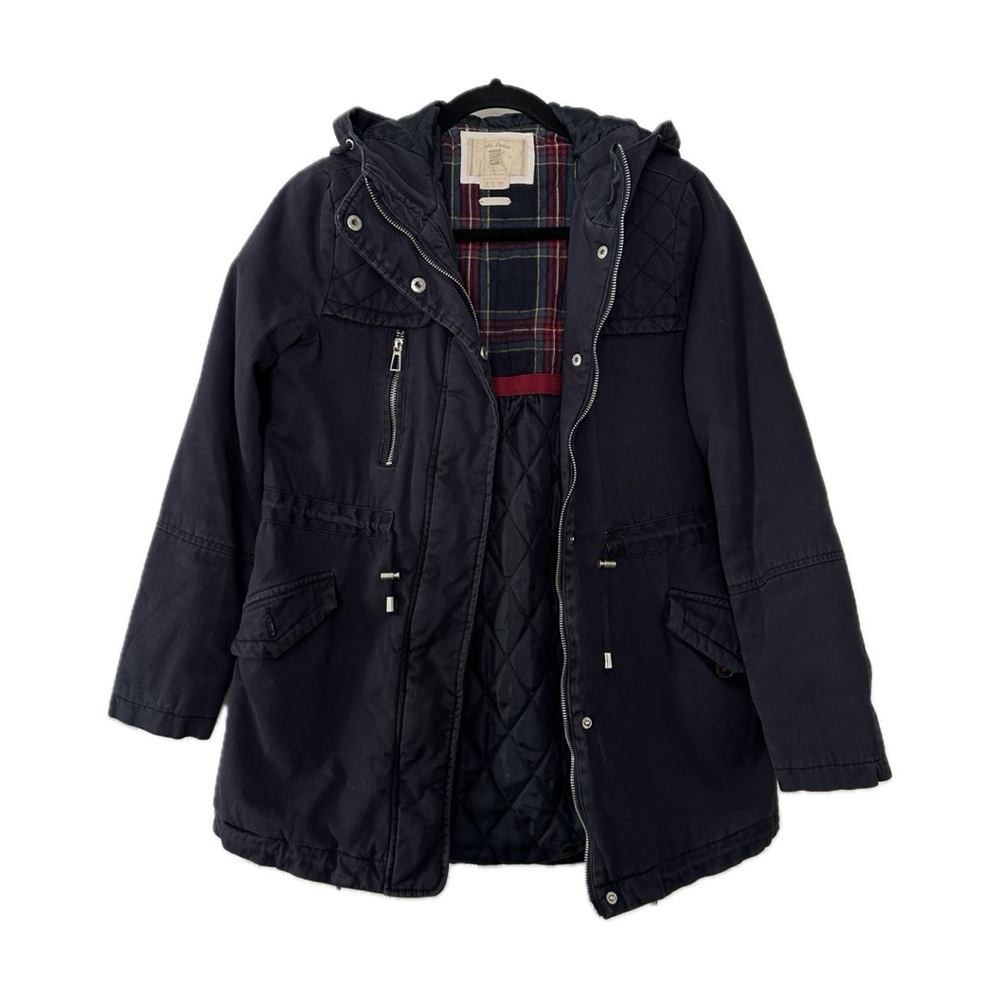Stradivarius Navy Blue Warm Jacket with Hood Size Small